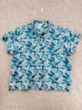 Kirrin Finch Floral Tropical Androgynous Cabana Camp Button Down Shirt Size 3XL